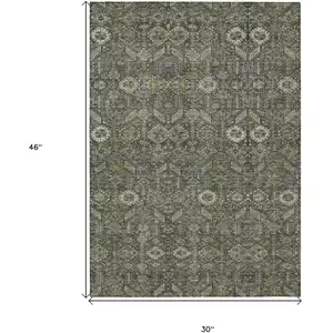 Photo of 3' X 4' Moss Green and Gray Floral Washable Non Skid Indoor Outdoor Area Rug