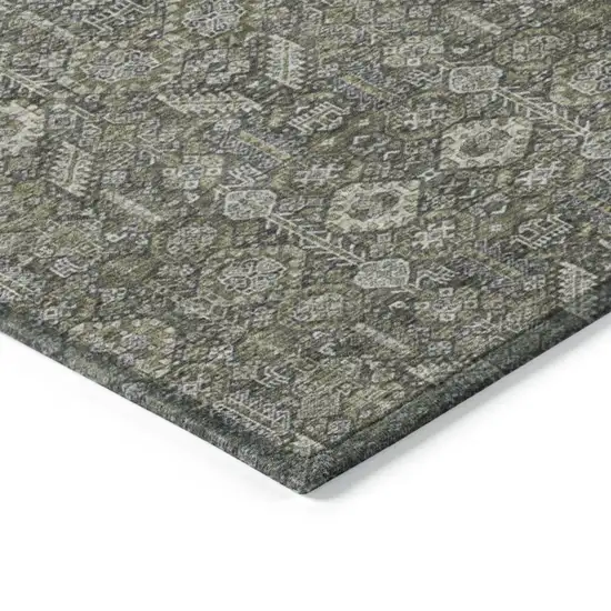 3' X 4' Moss Green and Gray Floral Washable Non Skid Indoor Outdoor Area Rug Photo 7