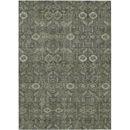 3' X 4' Moss Green and Gray Floral Washable Non Skid Indoor Outdoor Area Rug Photo 2