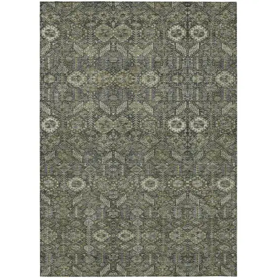 Moss Green and Gray Floral Washable Non Skid Indoor Outdoor Area Rug Photo 2