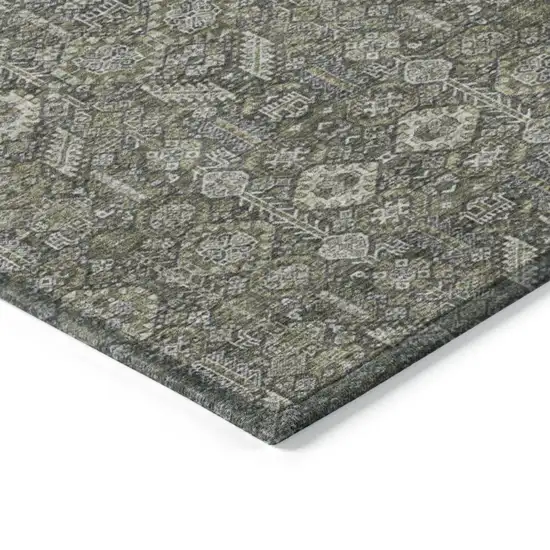 3' X 5' Moss Green and Gray Floral Washable Non Skid Indoor Outdoor Area Rug Photo 7