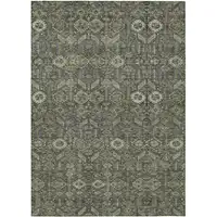 Photo of 3' X 5' Moss Green and Gray Floral Washable Non Skid Indoor Outdoor Area Rug