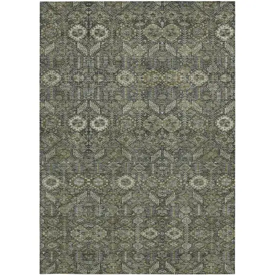 3' X 5' Moss Green and Gray Floral Washable Non Skid Indoor Outdoor Area Rug Photo 5