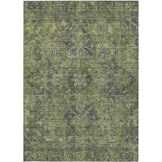 3' X 4' Moss Green and Gray Oriental Washable Non Skid Indoor Outdoor Area Rug Photo 5