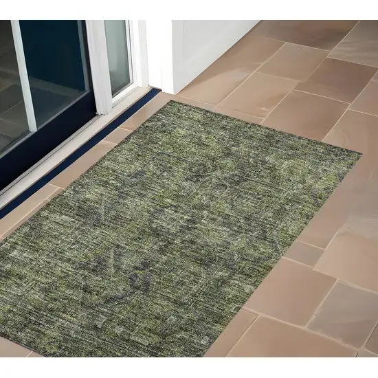 3' X 4' Moss Green and Gray Oriental Washable Non Skid Indoor Outdoor Area Rug Photo 1