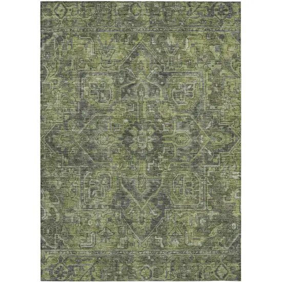 3' X 4' Moss Green and Gray Oriental Washable Non Skid Indoor Outdoor Area Rug Photo 2