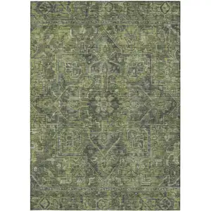 Photo of 3' X 5' Moss Green and Gray Oriental Washable Non Skid Indoor Outdoor Area Rug