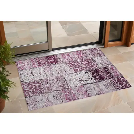 3' X 4' Mountbatten Pink Patchwork Washable Non Skid Indoor Outdoor Area Rug Photo 1