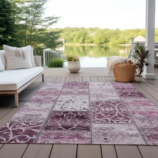 3' X 5' Mountbatten Pink Patchwork Washable Non Skid Indoor Outdoor Area Rug Photo 8