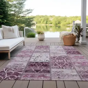 Photo of 3' X 5' Mountbatten Pink Patchwork Washable Non Skid Indoor Outdoor Area Rug