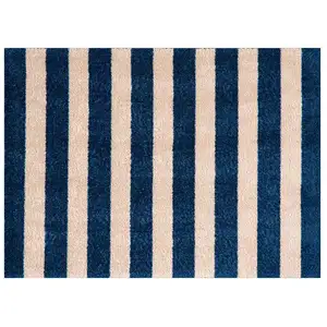 Photo of 2' X 3' Navy And Sand Striped Tufted Washable Non Skid Area Rug