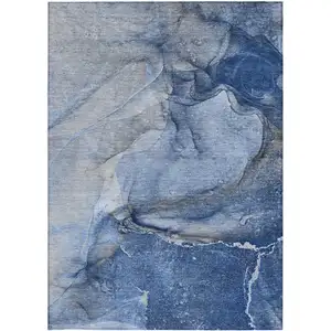 Photo of 3' X 4' Navy Blue Abstract Washable Non Skid Indoor Outdoor Area Rug