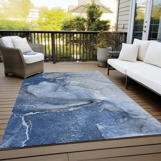 Navy Blue Abstract Washable Non Skid Indoor Outdoor Area Rug Photo 8