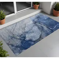 Photo of 3' X 5' Navy Blue Abstract Washable Non Skid Indoor Outdoor Area Rug