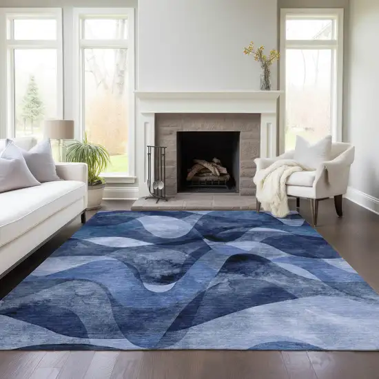 3' X 4' Navy Blue Abstract Washable Non Skid Indoor Outdoor Area Rug Photo 8