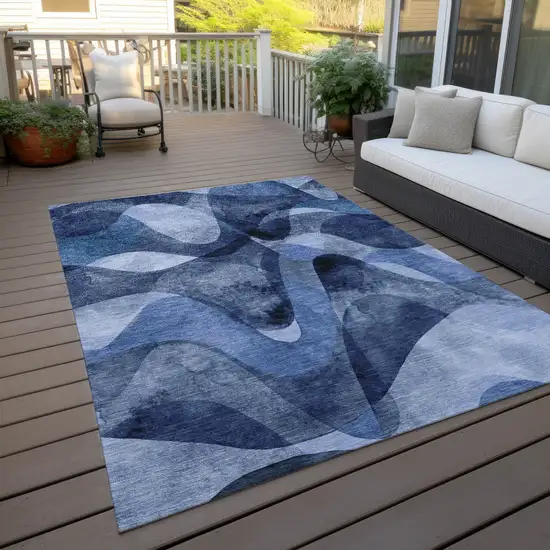 Navy Blue Abstract Washable Non Skid Indoor Outdoor Area Rug Photo 9