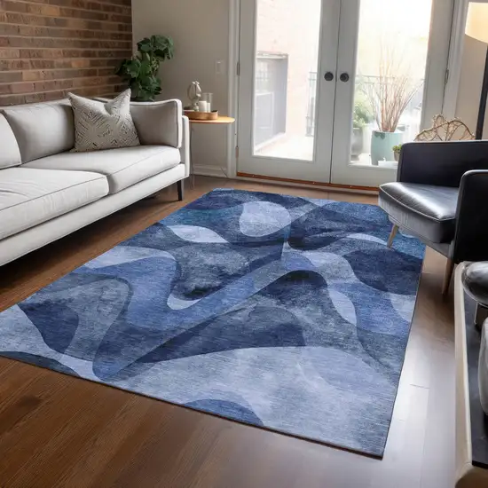 3' X 5' Navy Blue Abstract Washable Non Skid Indoor Outdoor Area Rug Photo 7