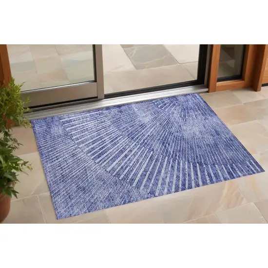 3' X 4' Navy Blue Abstract Washable Non Skid Indoor Outdoor Area Rug Photo 1