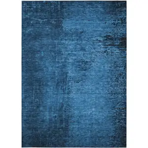 Photo of 3' X 4' Navy Blue Abstract Washable Non Skid Indoor Outdoor Area Rug