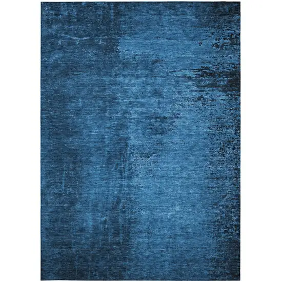 Navy Blue Abstract Washable Non Skid Indoor Outdoor Area Rug Photo 5