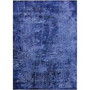 Photo of 3' X 4' Navy Blue Abstract Washable Non Skid Indoor Outdoor Area Rug