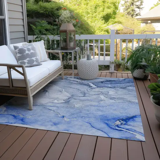 3' X 5' Navy Blue Abstract Washable Non Skid Indoor Outdoor Area Rug Photo 7