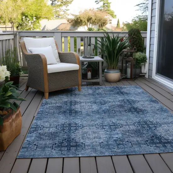 3' X 4' Navy Blue Floral Medallion Washable Non Skid Indoor Outdoor Area Rug Photo 9