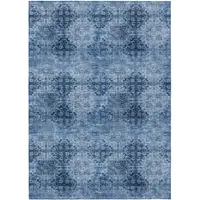 Photo of 3' X 4' Navy Blue Floral Medallion Washable Non Skid Indoor Outdoor Area Rug