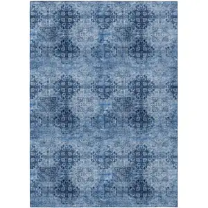 Photo of 3' X 4' Navy Blue Floral Medallion Washable Non Skid Indoor Outdoor Area Rug