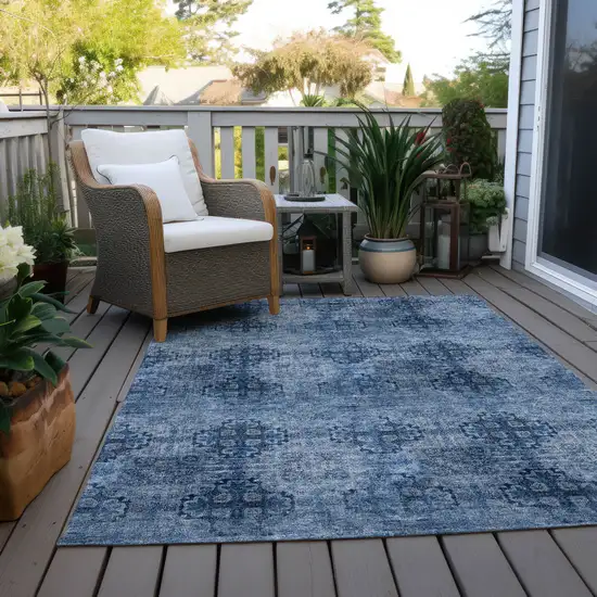 Navy Blue Floral Medallion Washable Non Skid Indoor Outdoor Area Rug Photo 9