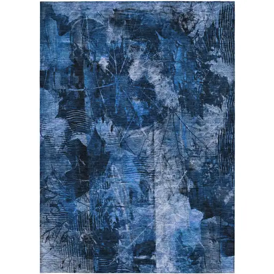 3' X 4' Navy Blue Floral Washable Non Skid Indoor Outdoor Area Rug Photo 4