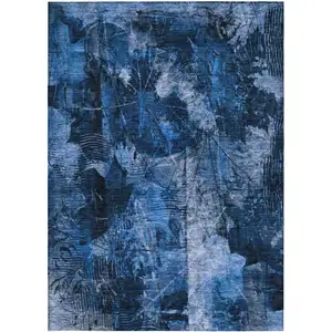 Photo of 3' X 5' Navy Blue Floral Washable Non Skid Indoor Outdoor Area Rug