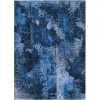 Photo of 3' X 5' Navy Blue Floral Washable Non Skid Indoor Outdoor Area Rug