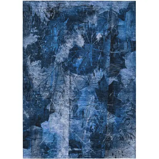 3' X 5' Navy Blue Floral Washable Non Skid Indoor Outdoor Area Rug Photo 2