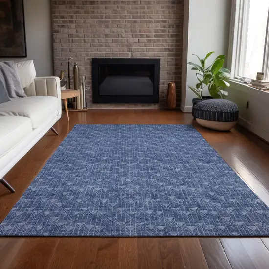 Navy Blue Geometric Washable Non Skid Indoor Outdoor Area Rug Photo 9