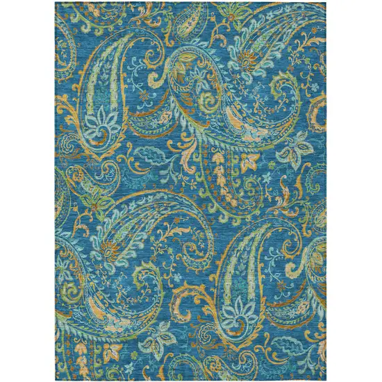 3' X 5' Navy Blue Paisley Washable Non Skid Indoor Outdoor Area Rug Photo 1