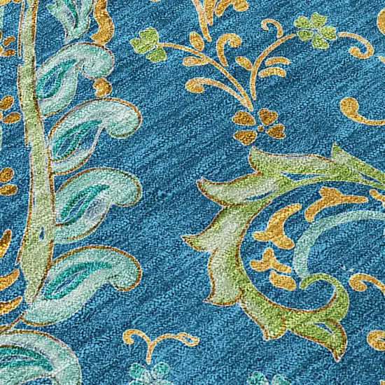 Blue Green and Gold Paisley Washable Non Skid Indoor Outdoor Area Rug Photo 8