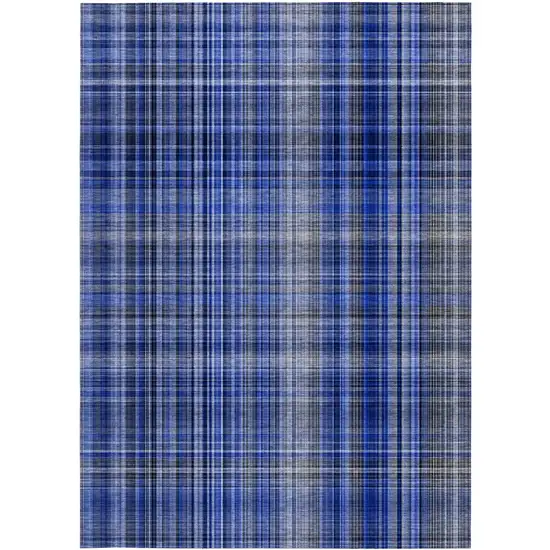 3' X 4' Navy Blue Plaid Washable Non Skid Indoor Outdoor Area Rug Photo 4