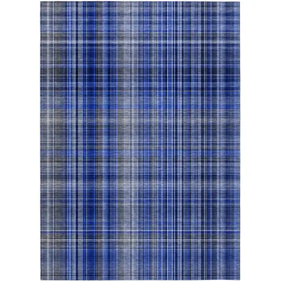 3' X 4' Navy Blue Plaid Washable Non Skid Indoor Outdoor Area Rug Photo 2