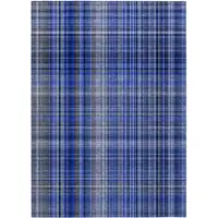 Photo of 3' X 4' Navy Blue Plaid Washable Non Skid Indoor Outdoor Area Rug