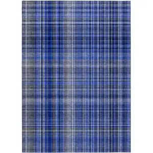 Photo of 3' X 4' Navy Blue Plaid Washable Non Skid Indoor Outdoor Area Rug