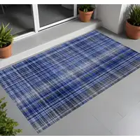 Photo of 3' X 4' Navy Blue Plaid Washable Non Skid Indoor Outdoor Area Rug