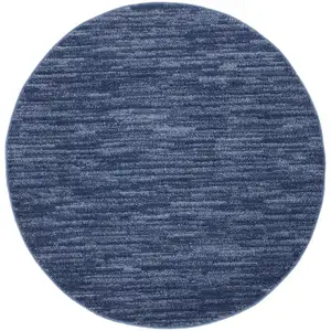 Photo of 4' X 4' Navy Blue Round Non Skid Indoor Outdoor Area Rug