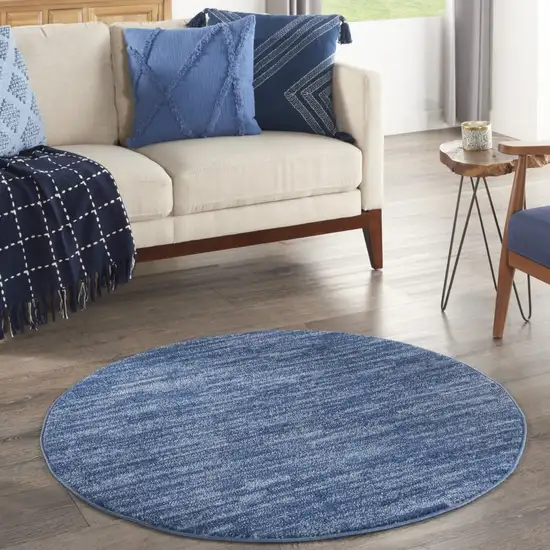 4' Blue Round Non Skid Indoor Outdoor Area Rug Photo 6