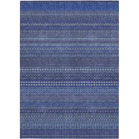 3' X 4' Navy Blue Striped Washable Non Skid Indoor Outdoor Area Rug Photo 4