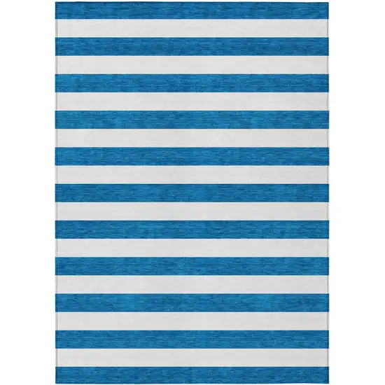 3' X 4' Navy Blue Striped Washable Non Skid Indoor Outdoor Area Rug Photo 2