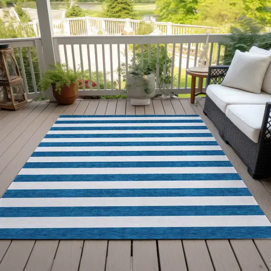 3' X 4' Navy Blue Striped Washable Non Skid Indoor Outdoor Area Rug Photo 8