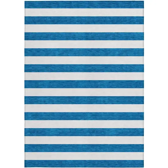 3' X 4' Navy Blue Striped Washable Non Skid Indoor Outdoor Area Rug Photo 5