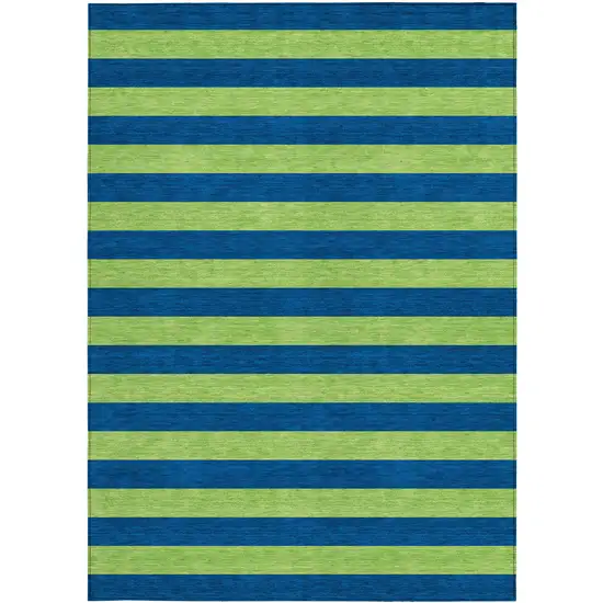 3' X 4' Navy Blue Striped Washable Non Skid Indoor Outdoor Area Rug Photo 4