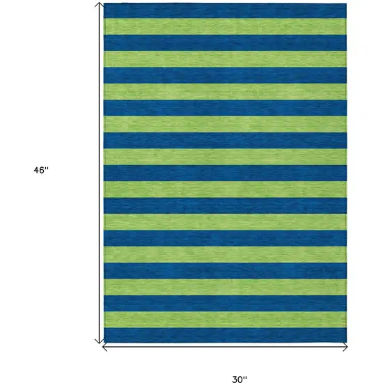 3' X 4' Navy Blue Striped Washable Non Skid Indoor Outdoor Area Rug Photo 3